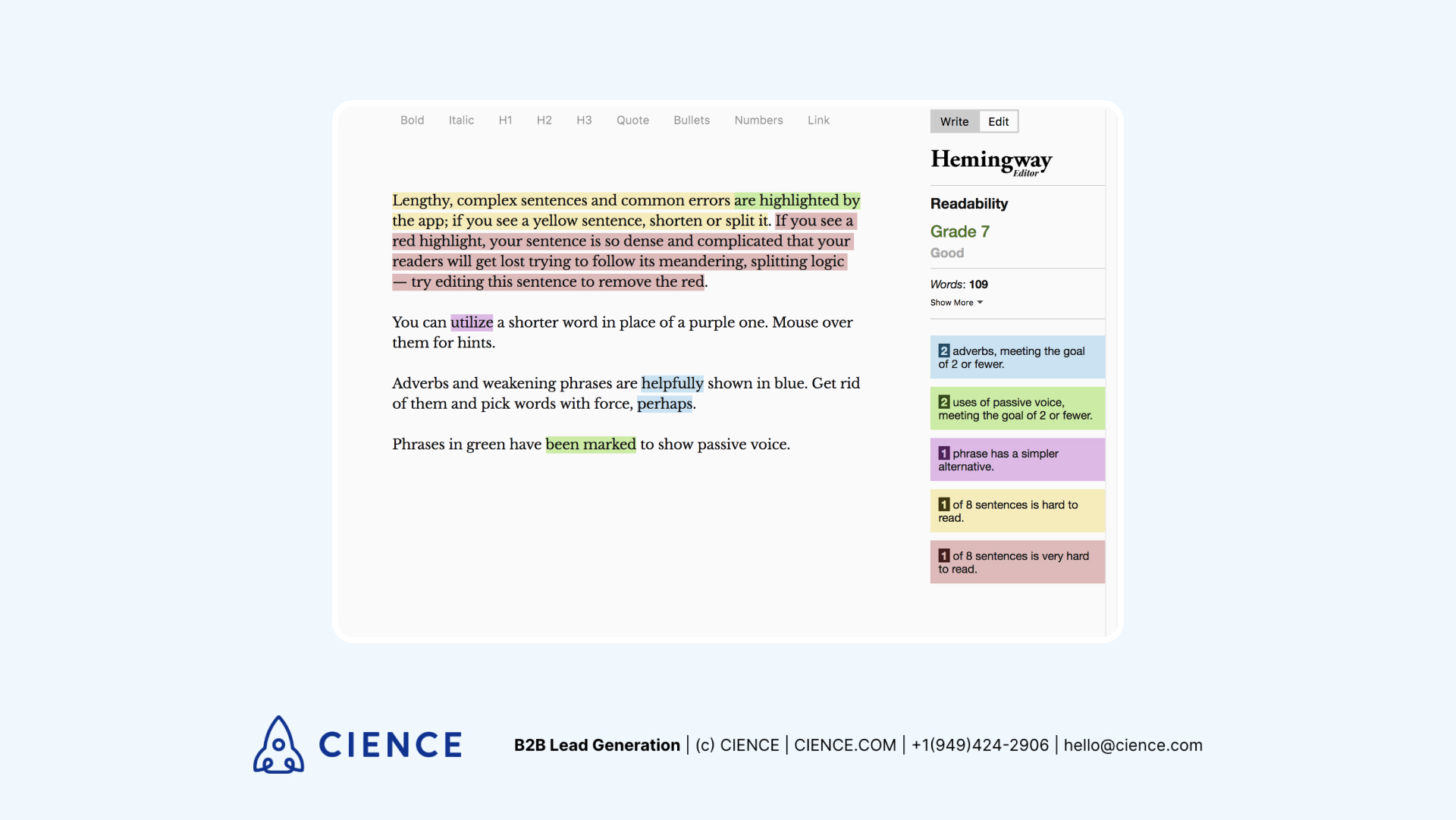 Tools for B2B content marketing: Hemingway Editor